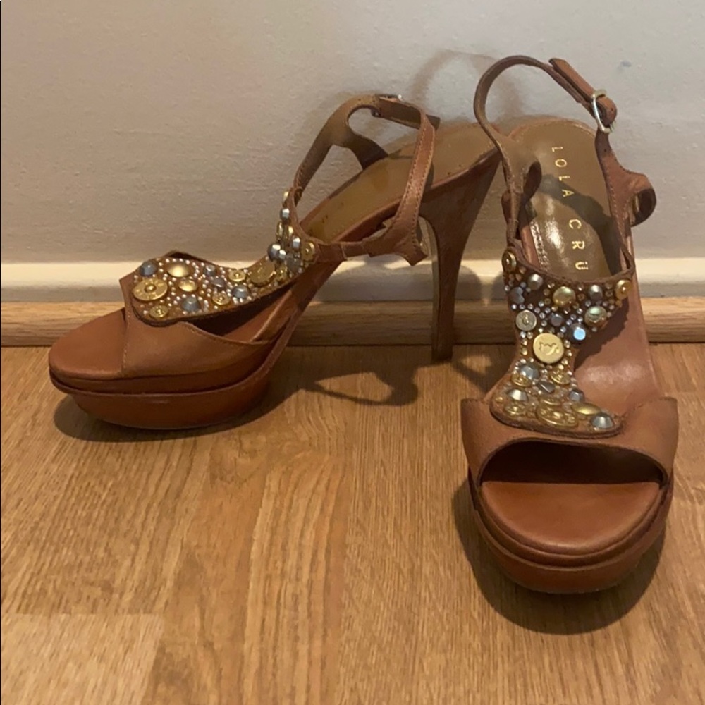 FINAL SALE Lola Cruz Tan Leather Sandals 38